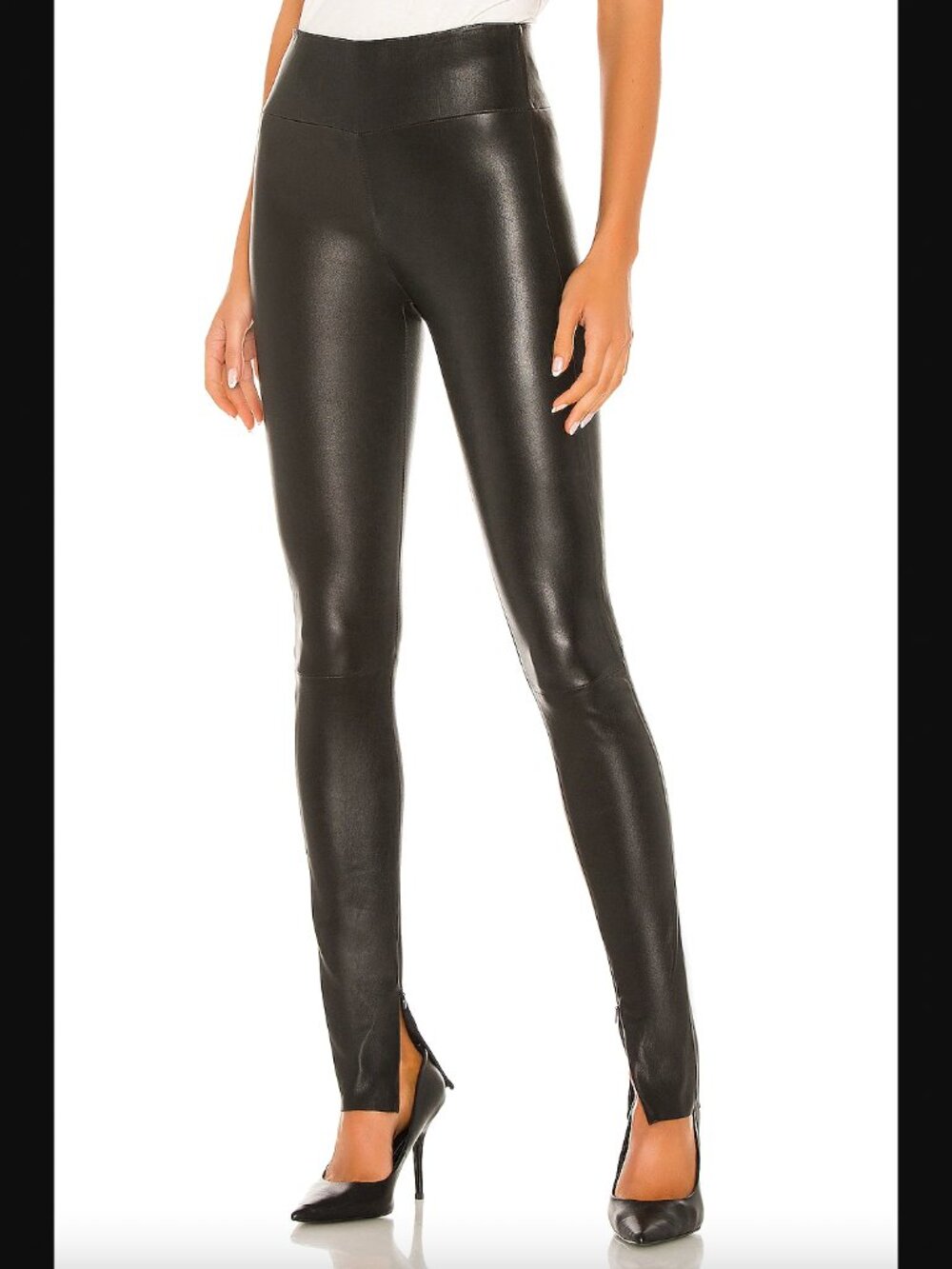 $1075 NWT SPRWMN Black Leather Zip Slit Skinny Legging Pants size XS